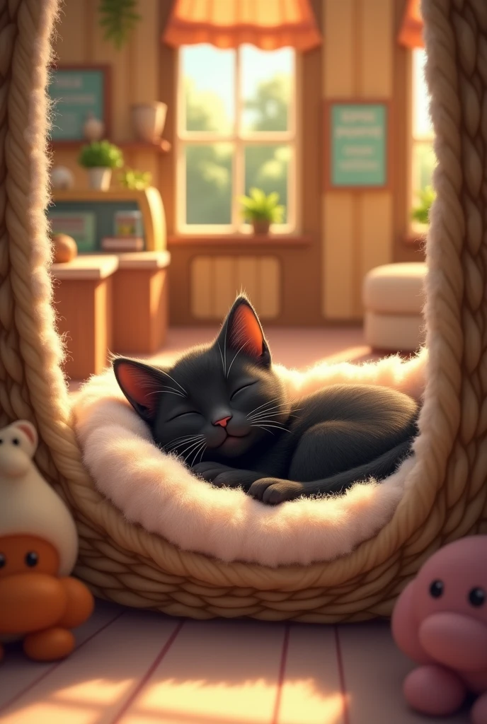 a black kitten inside a creche at an animal adoption NGO called Lar do Amigos