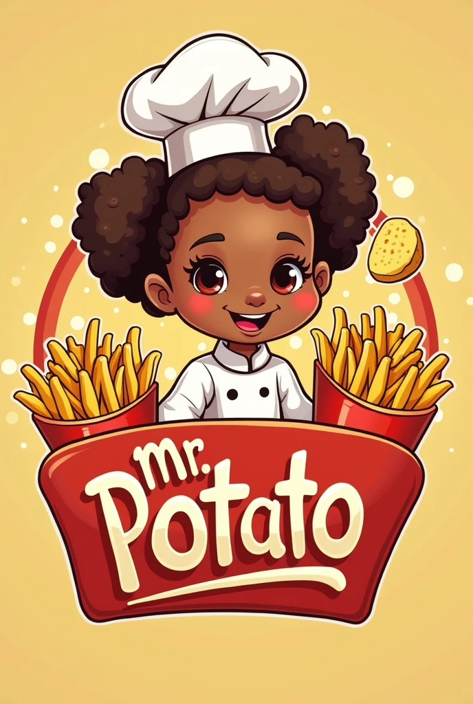 cute chef skin black fat
girl fried POTATO SNACK SHOP LOGO name is mr potato