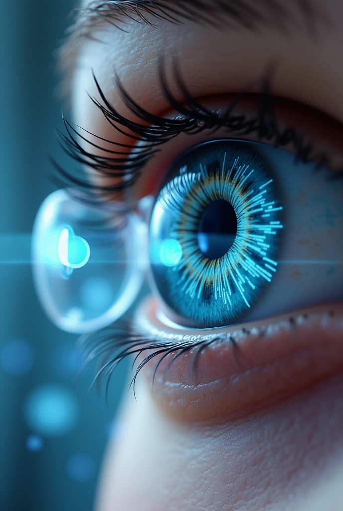 view of an eye seeing through contact lenses in augmented reality