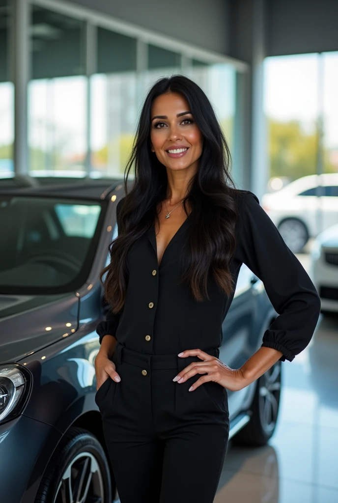 (photorealism:1.2), Venezuelan woman buying a new car