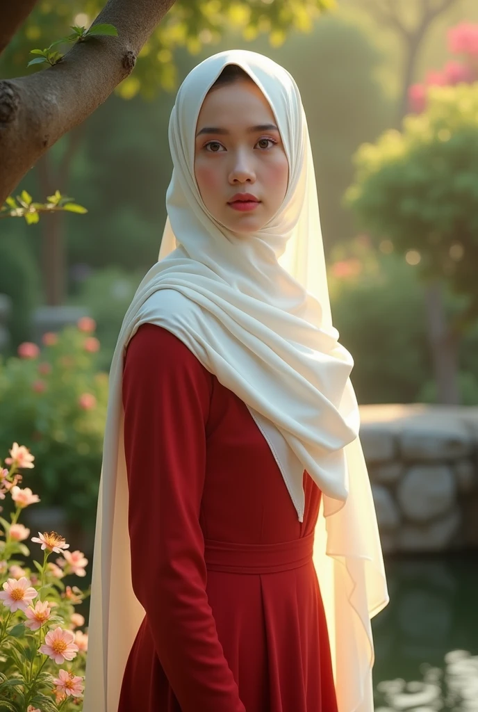 Hijabic beautiful Girl at garden in White dress
Red dress this photo