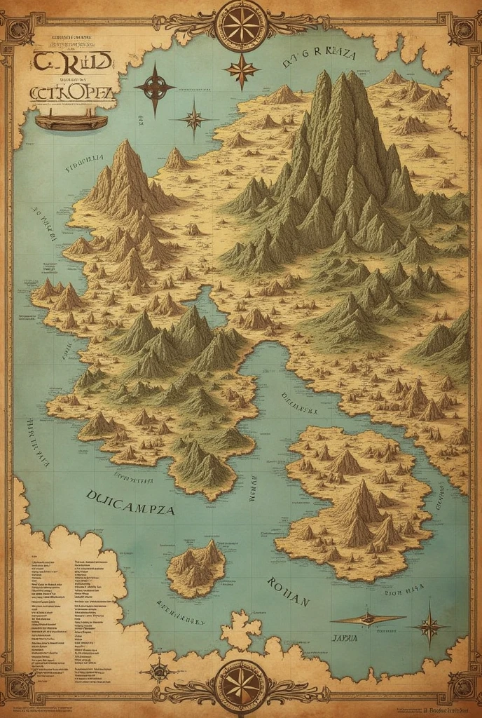 Map of Arda during the Third Age of the Sun according to the Lord of the Rings books with the names of the places