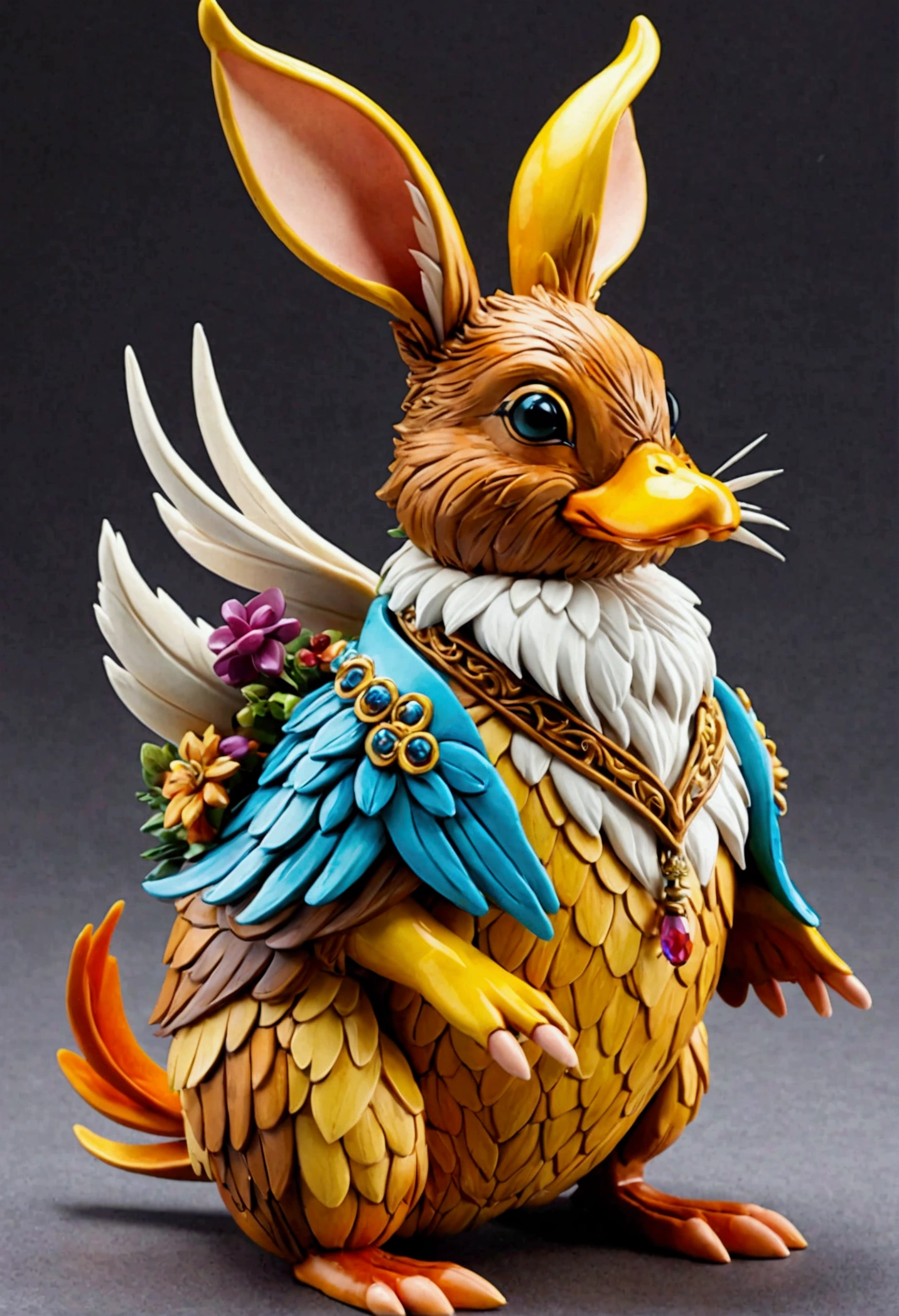 Wolpertinger made of duck + Hase + mouse + In bright colors + Anime-Series 