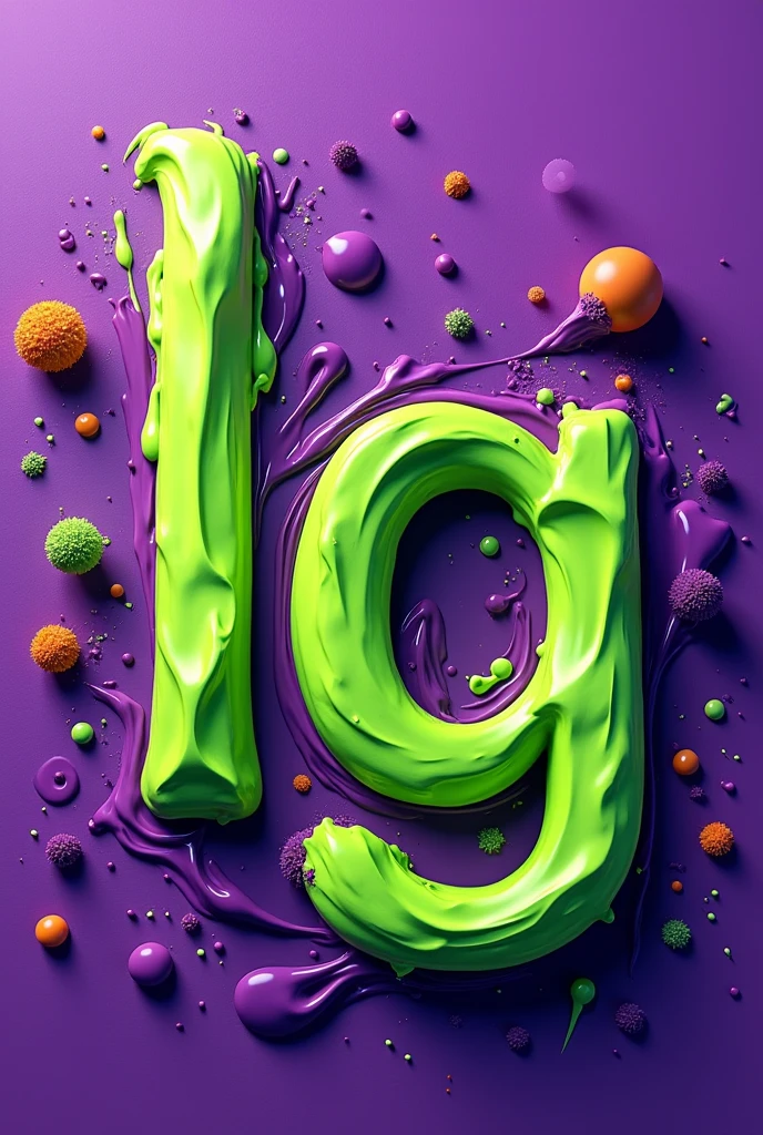 An image written LG,with vivid colors(purple,purple escuro,Lime Green),with the L a little bit more on top of the G,with paint details of the same color I mentioned before,as if they had spilled paint