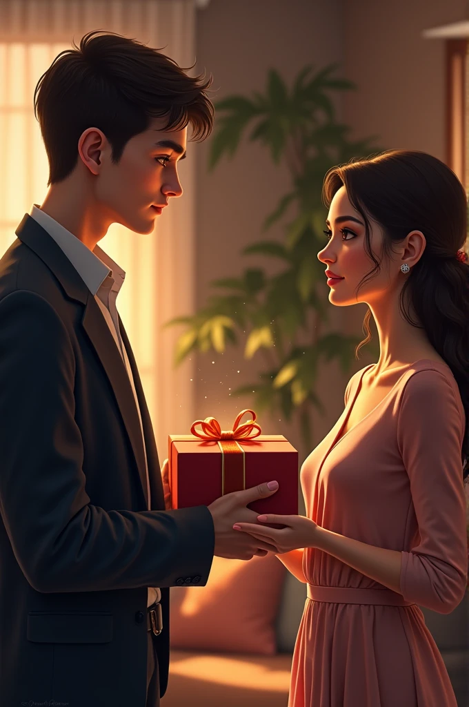 Young man giving a gift to a woman