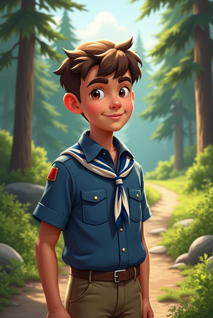 Boy Scout with a blue shirt and a blue and white scarf