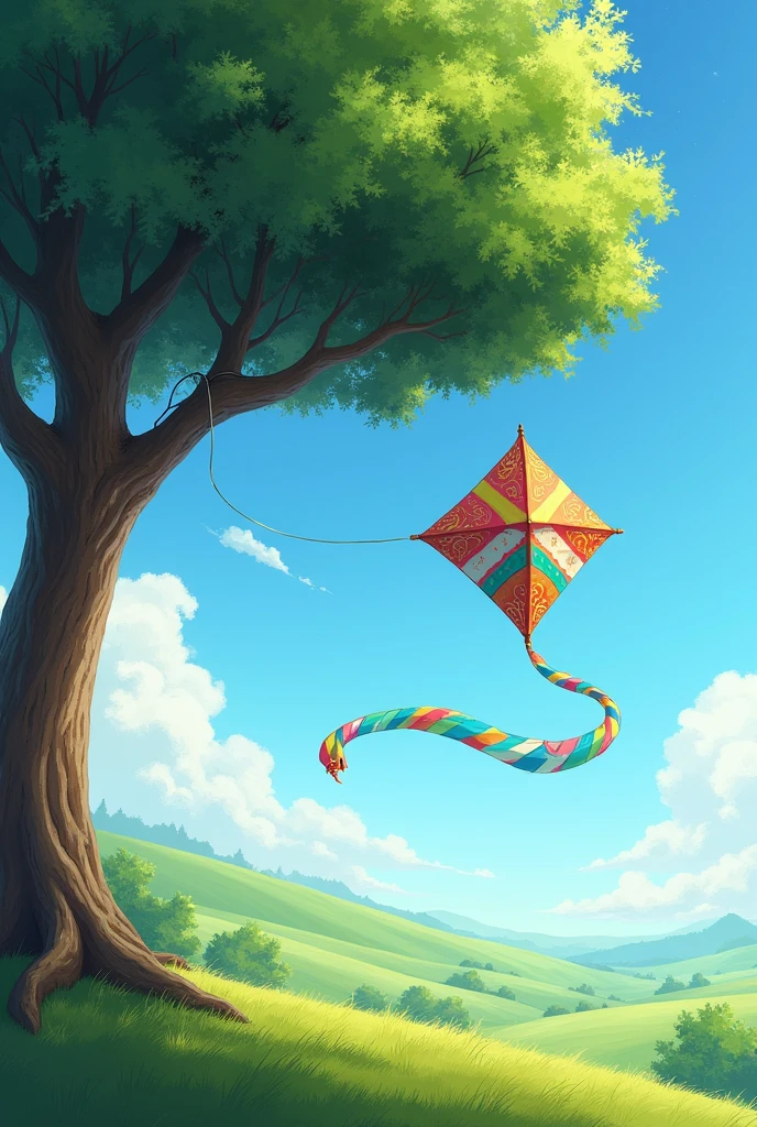 kite tied to a tree