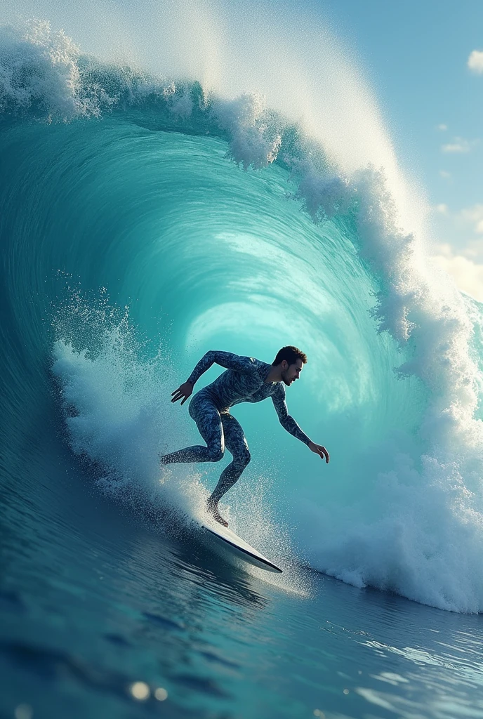 The sea creates a surfer made of its own water and on a wave, The sea must have eyes that contemplate its creation