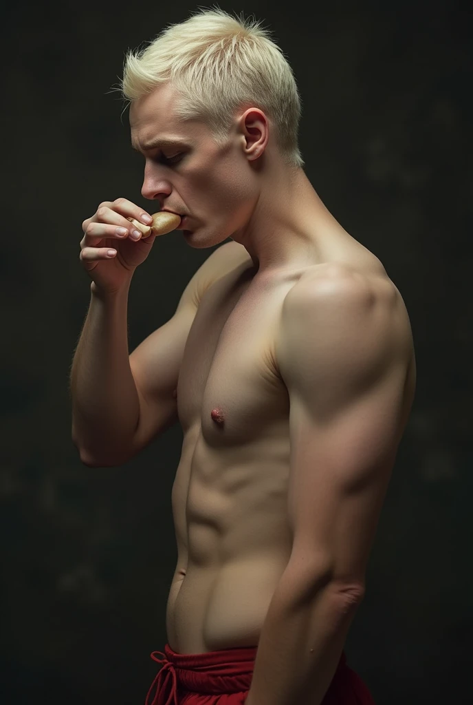 Create image of Draco Malfoy horny and naked, with a hard penis, biting the lips