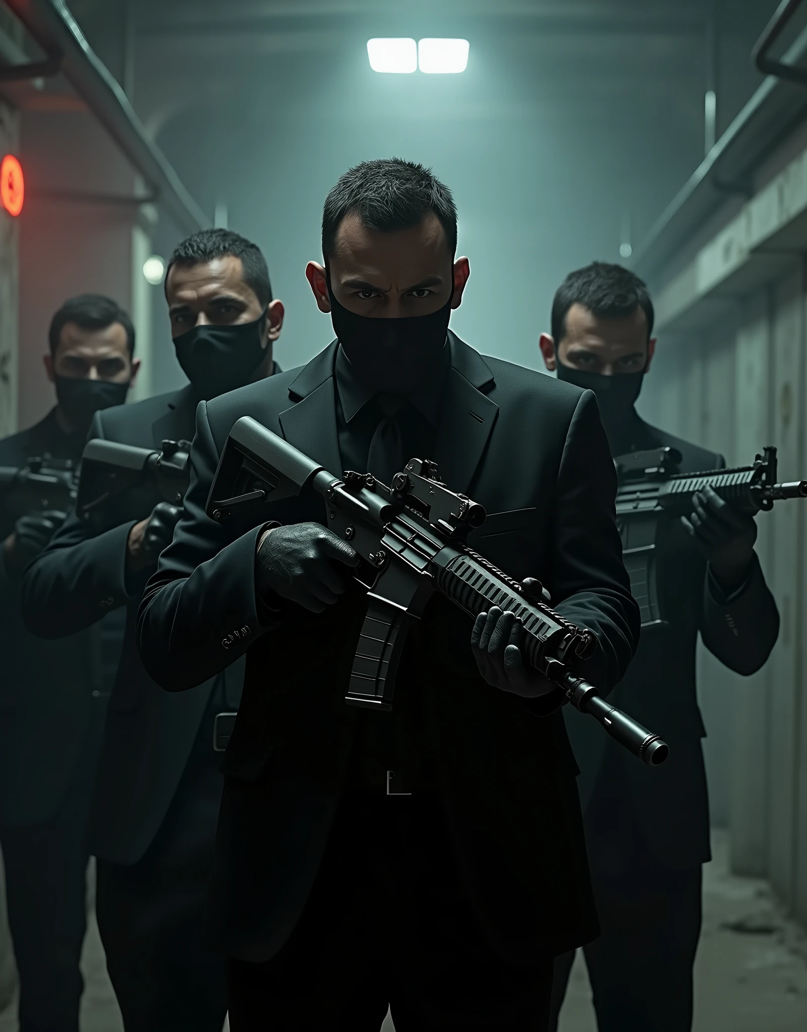Make an image for a group of mafia enforcers armed with m4a1 rifles