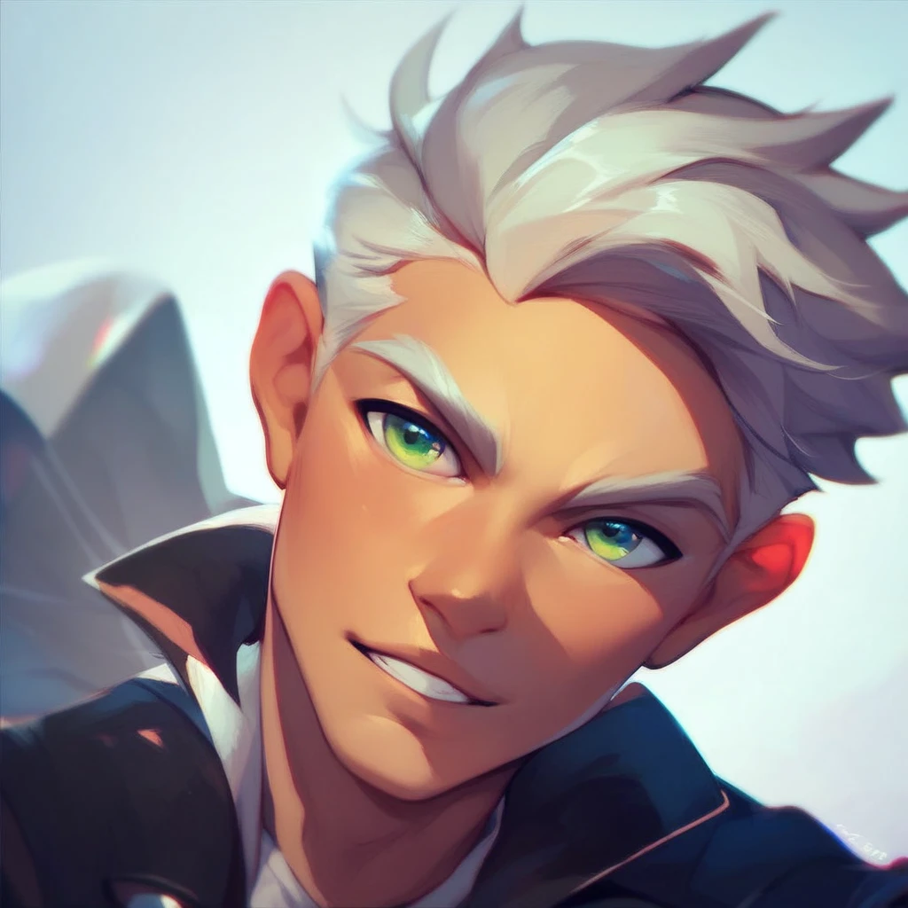 (( Toon Style ))Human Male , whiter Tied hair , solo , Green pupils 