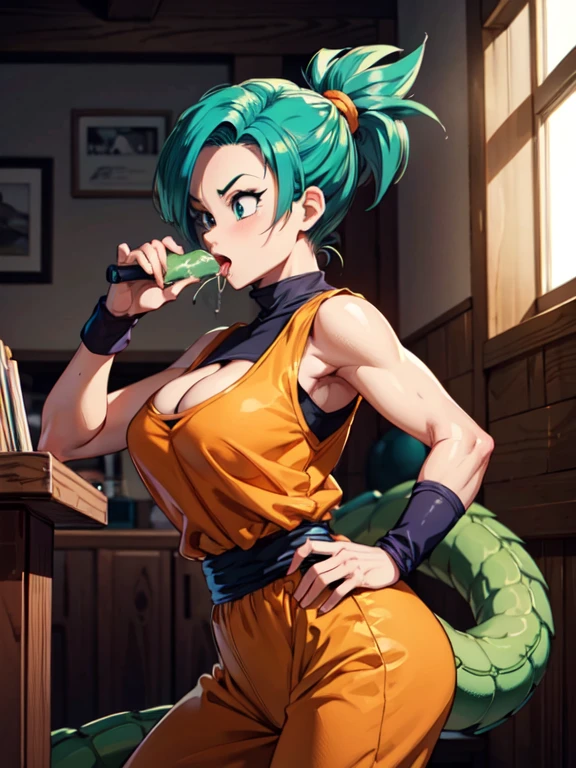 dragon ball goku, having sex with Bulma and sucking bulmas boobs