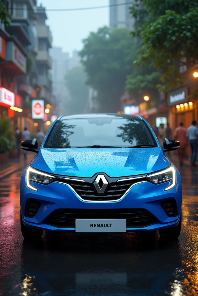 Renult Kiwdrxz Blue color car in rain daylight in indian modle

