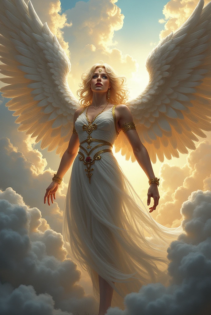 god of dreams, blond, with white wings, mythology artwork, naughty man, mighty