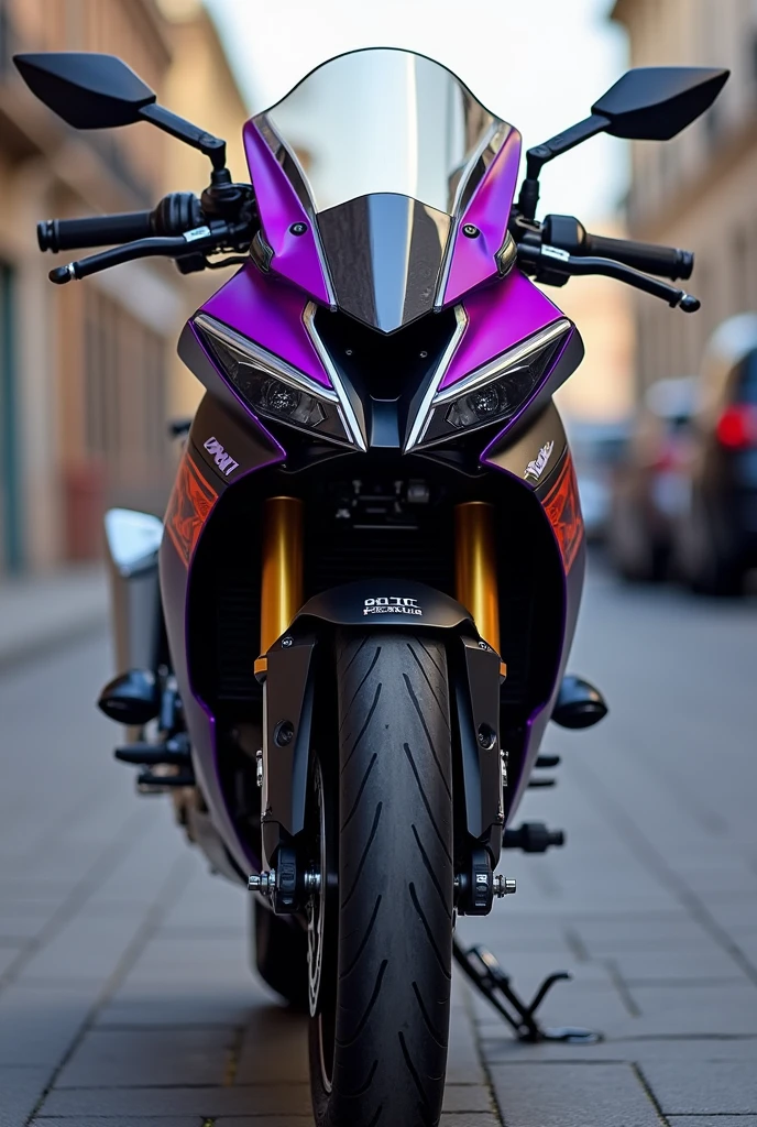 KTM 1390 customized with purple and black color with the plate 0873TC Peru