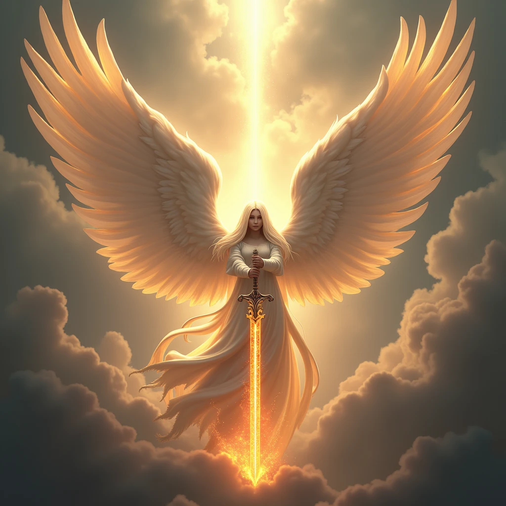 I want seraph angels with six wings, two to cover the feet, two to cover the head, and two to fly, one for the head, and a sword of fire.