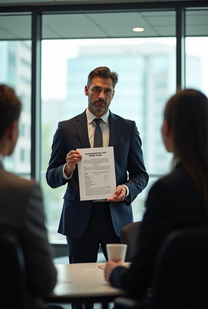 Viñeta 3:
scene: The manager gathers the team, showing a document titled "Correspondence and Archive Manual".
Text: "Hereinafter, We will follow this manual. We will establish clear processes for receiving, classify and archive each document.