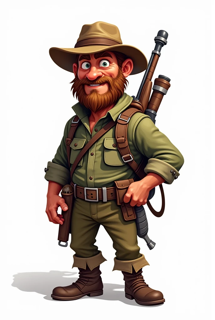 2d cartoon human hunter on white background