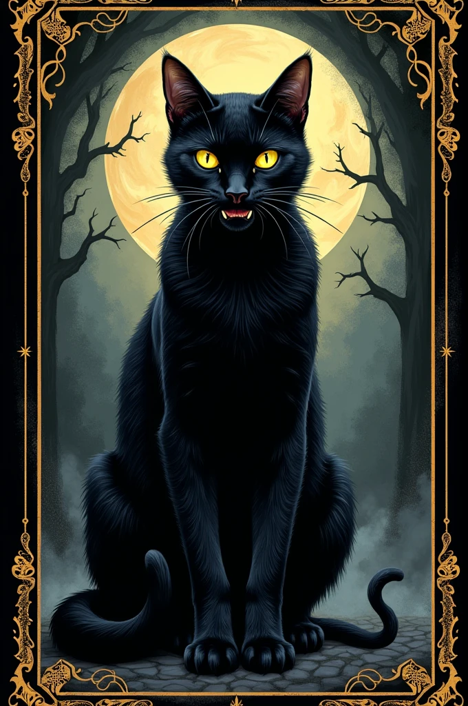 Create a playing card with a drawing of a black cat Hell&#39;s cat
