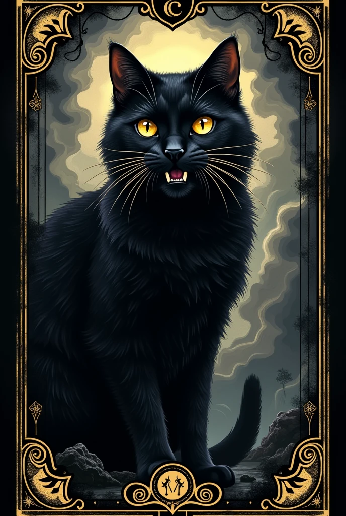 Create a playing card with a drawing of a black cat Hell&#39;s cat