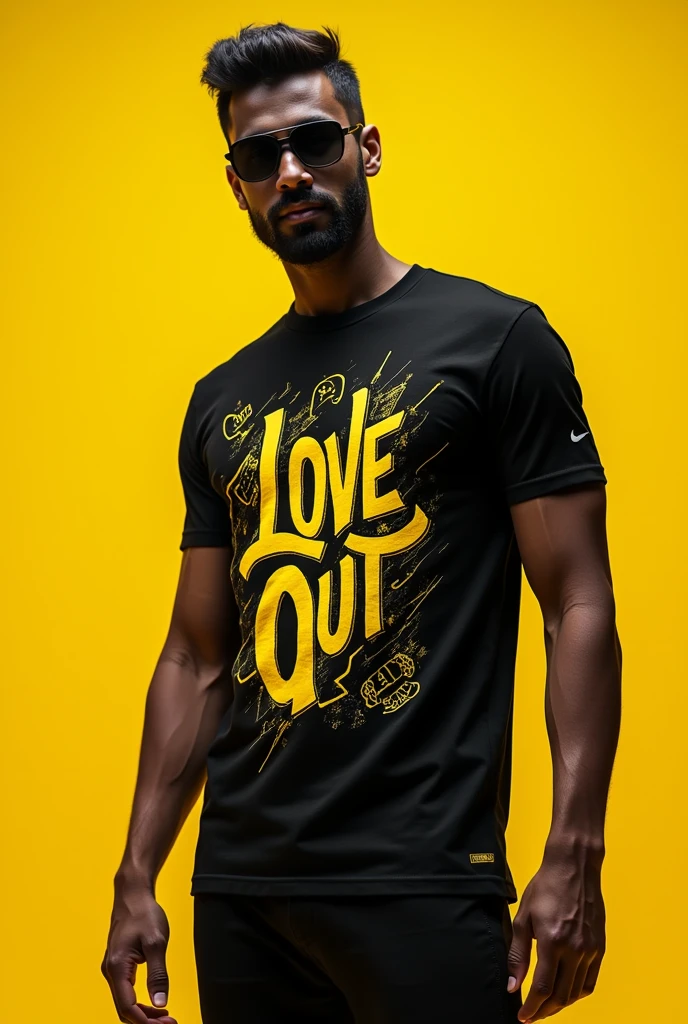 I need a mockup t shirt design one for front and one for back i want it yellow and black