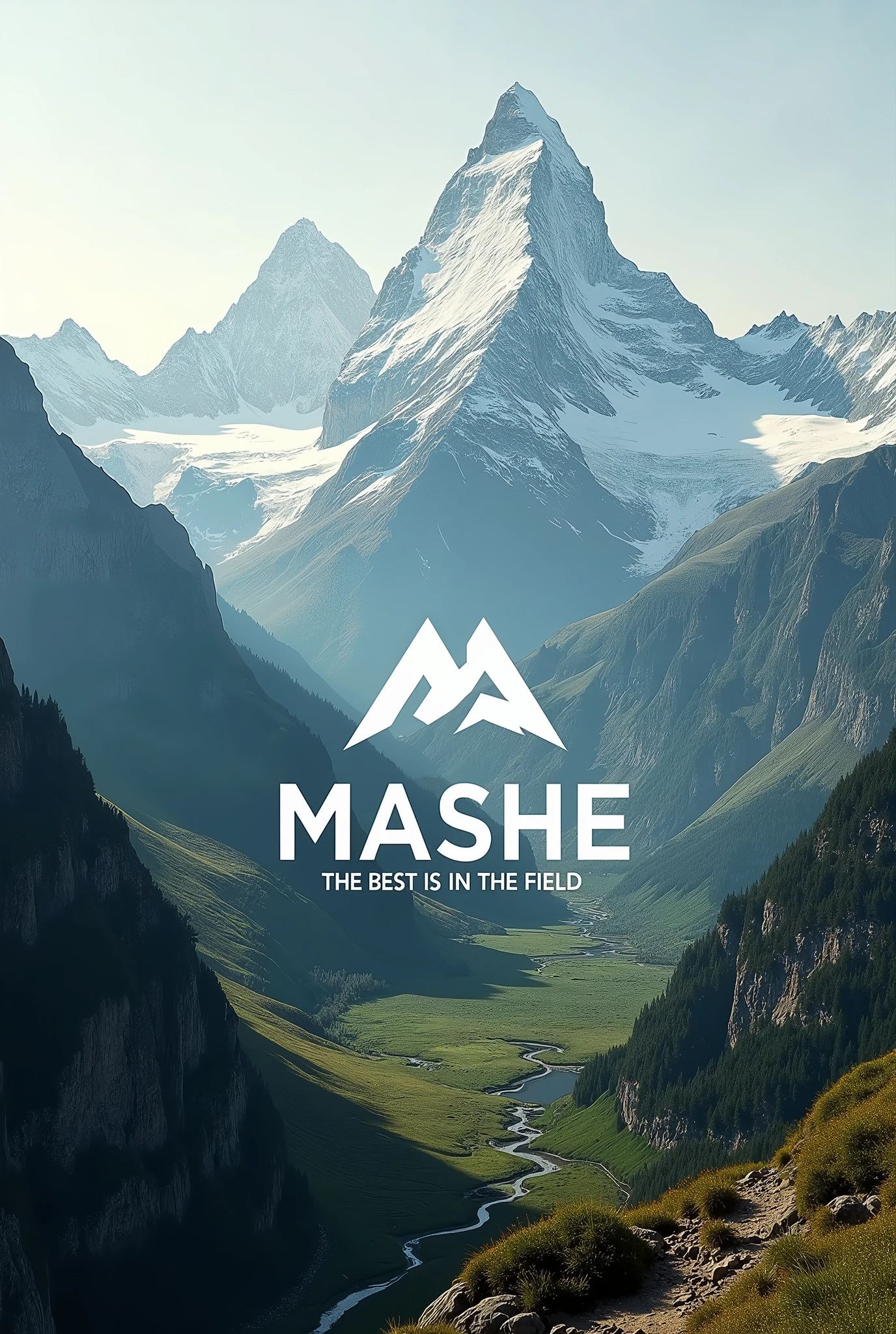 Perfect, Now make me a commercial brand with the name MASHE and you can use it as a slogan, "The best is in the field". You can also put some mountains in the background.