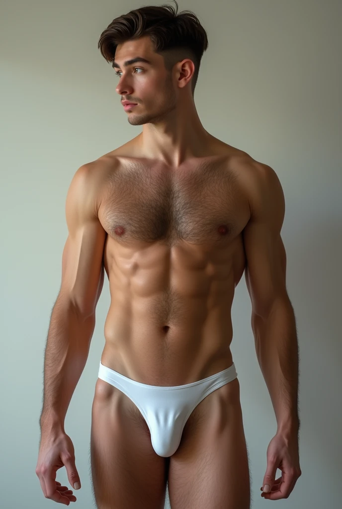 Hairy chest ager in a white translucent gstring
