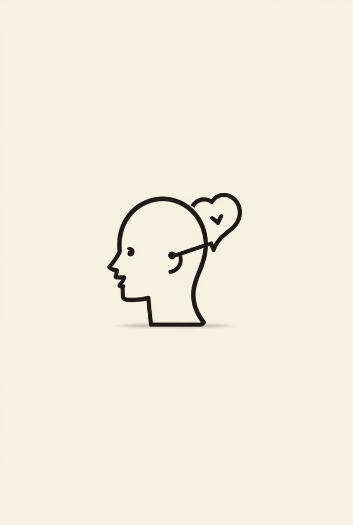 A realistic, fine-line visual identity symbol for speech-language pathologists: must have the outline of a person; the head with a nose and mouth. in the mouth, you are saying something. The mouth and the heart should be connected by a line on the side. The drawing must be delicate, of fine lines and associated with systemic therapy 