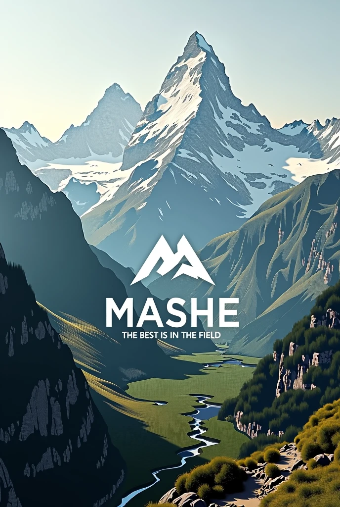 Perfect, Now make me a commercial brand with the name MASHE and you can use it as a slogan, "The best is in the field". You can also put some mountains in the background. 