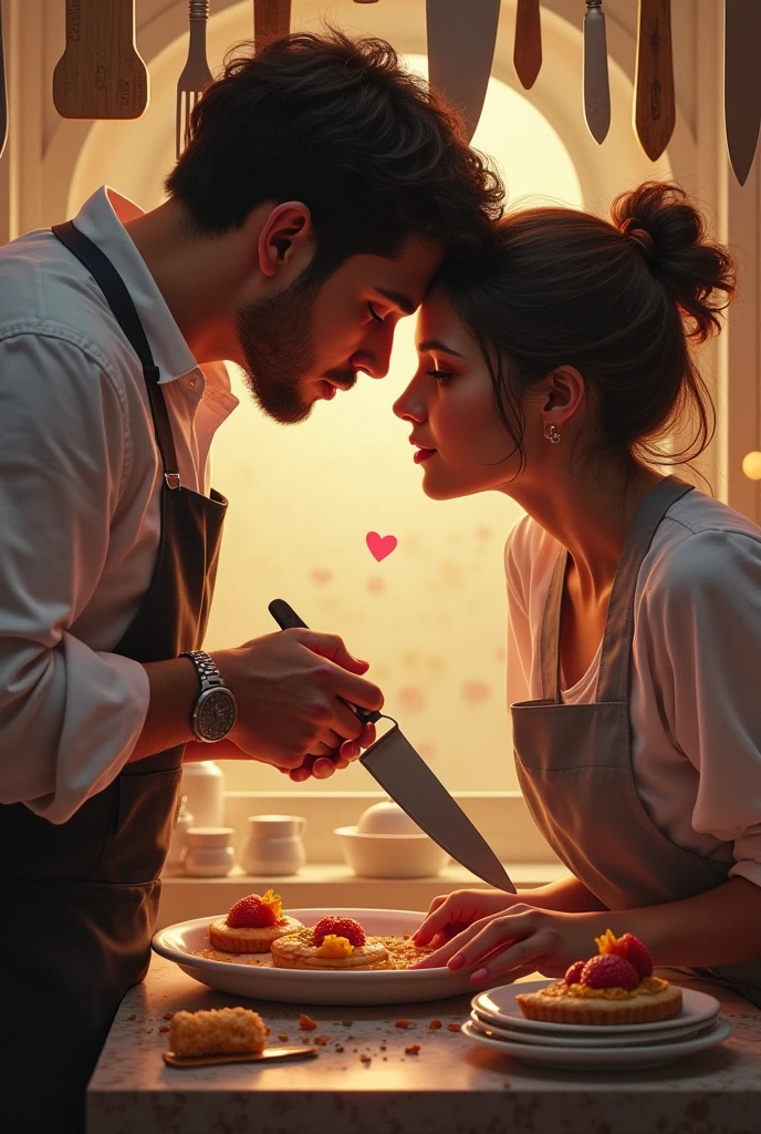 romantic cover in love with kitchen utensils knives and pastry utensils love