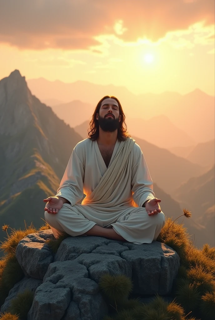 Jesus meditating on the mountain