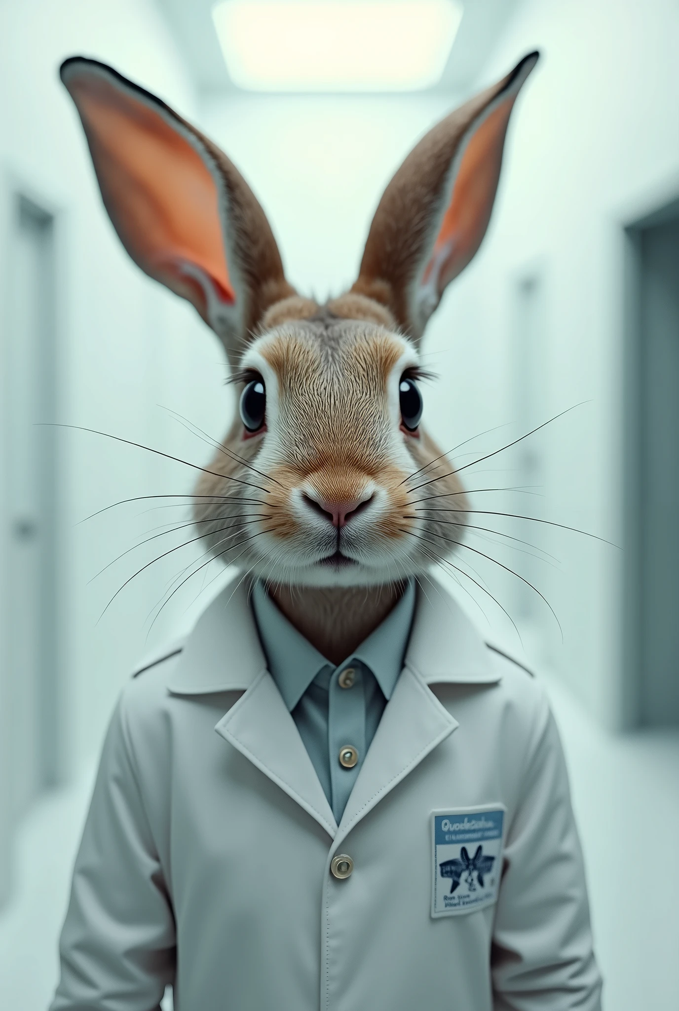Rabbit dressed as medicine with piercing eyes