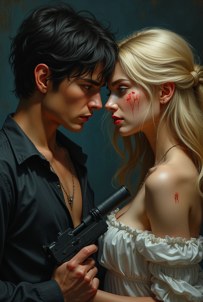 It will generate for me a boy with black hair who is angry and puts a gun to the bloody temple of a beautiful, shapely girl with very long blond hair and blue eyes.