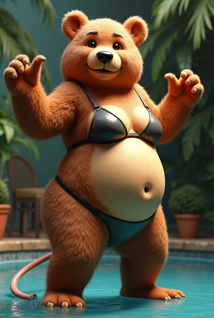 Little bear, bikini, animatronics, big busts, big bellies, big asses,Sexy skinny slim body and a water hose in the ass filling the belly with water