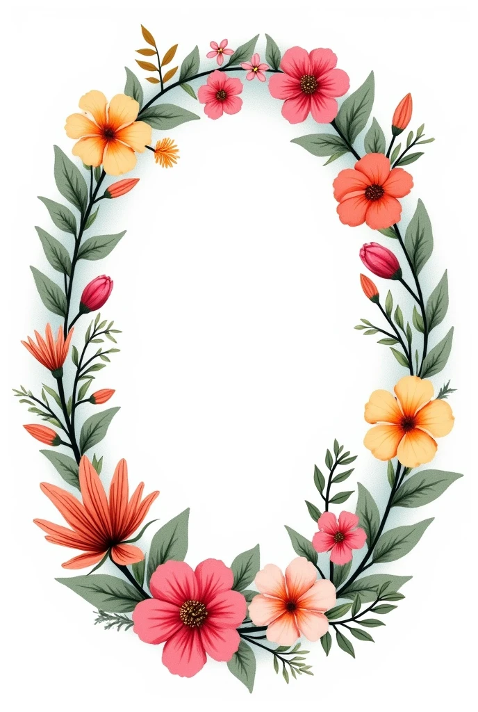 Illustrated Flower Oval on white background 