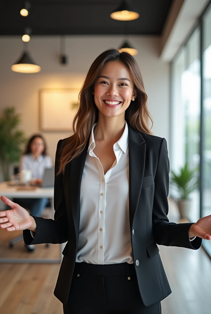 Create an image of a salesperson with a positive attitude