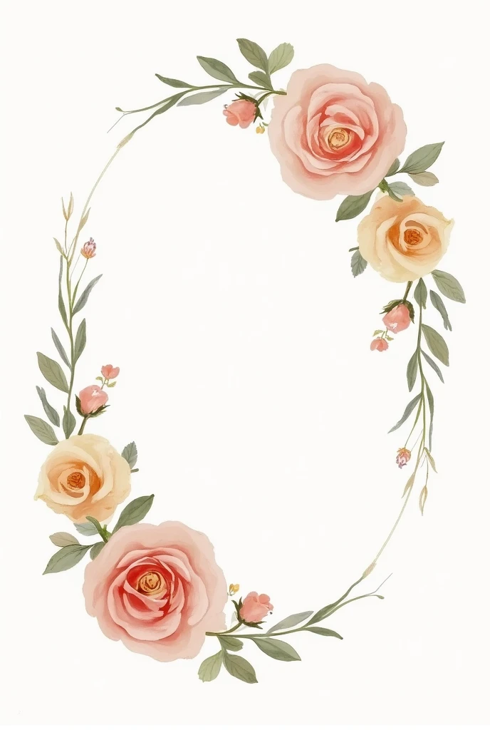 Oval of illustrated roses vintage colors white background 