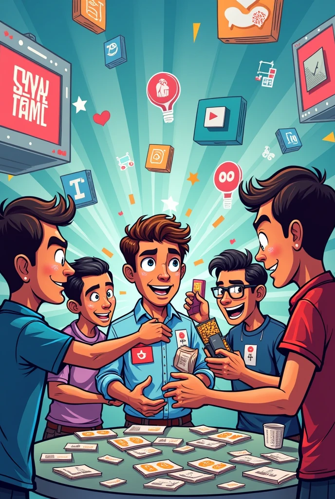 A cartoon for a publication that is selling followers,Likes, Views, views for tiktok, Instagram, Facebook and YouTube