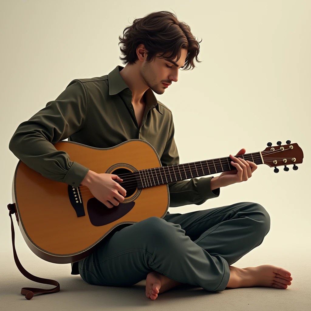 guitarist in sitting pose with guitar