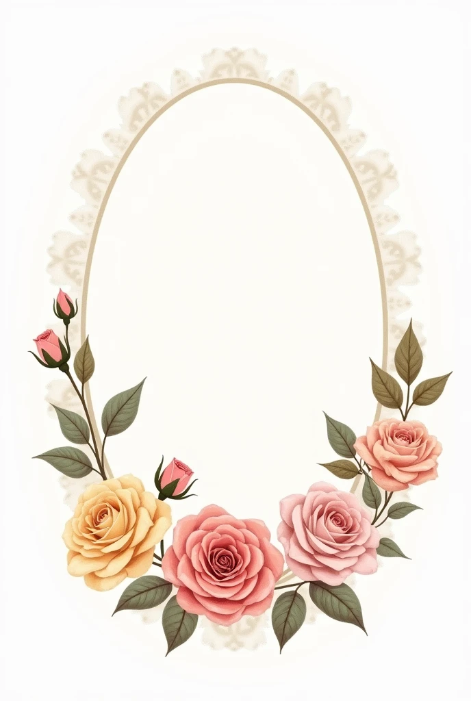 Oval of illustrated roses vintage colors white background
