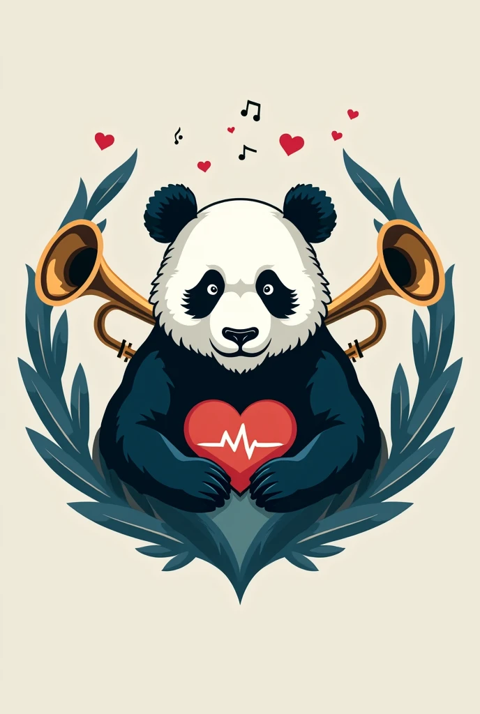 I want you to develop a logo that unites medicine and brass music. I want the sides to have trumpets and in the middle to unite the relationship between medicine and music. You can add another panda.