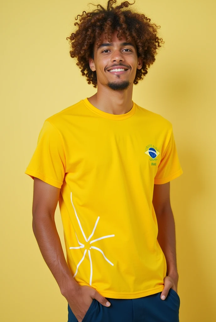 Make me a nice yellow and sporty Brazilian t-shirt with light designs