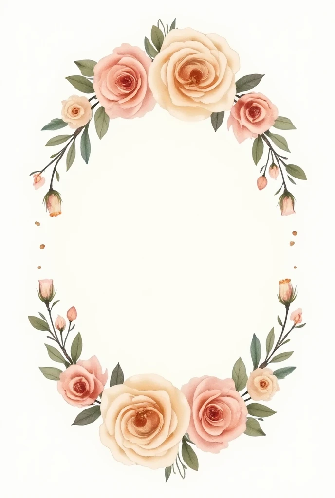 Oval of illustrated roses vintage colors white background