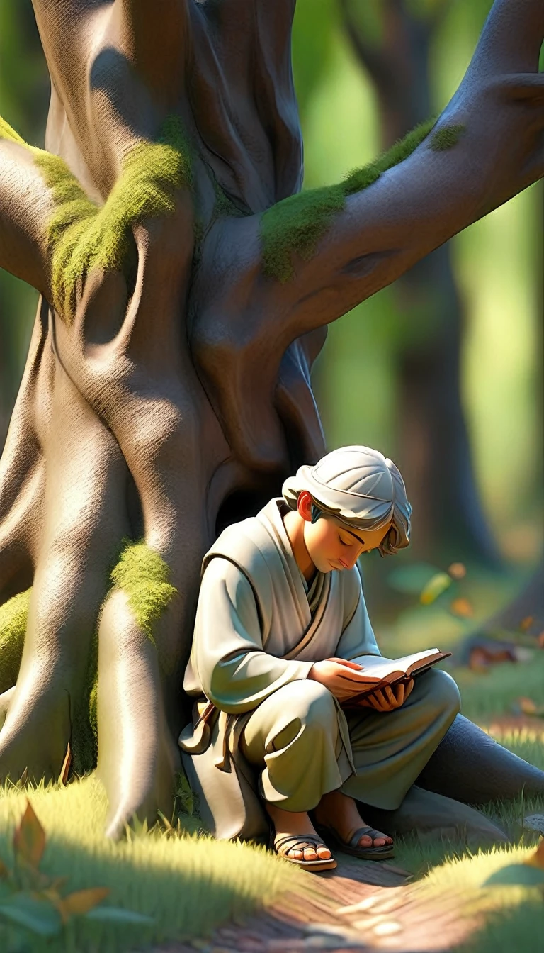 Sob a serene glass, on a peaceful day, a man kneels, in voracious prayer. Bible in hands, words of light, seek the comfort that faith always translates. The shadow of the tree, shelter and refreshment, a sacred encounter, an ethereal moment. With eyes closed and heart open, pray with fervor, look for the right path. Every leaf that falls, a divine whisper, guiding your words, showing the destination. On sacred ground, your soul surrenders, to God omnipresent, his life he extends. under the tree, symbol of life and shelter, a man and his faith, in an old dialogue. kneeling in prayer, her strength she renews.