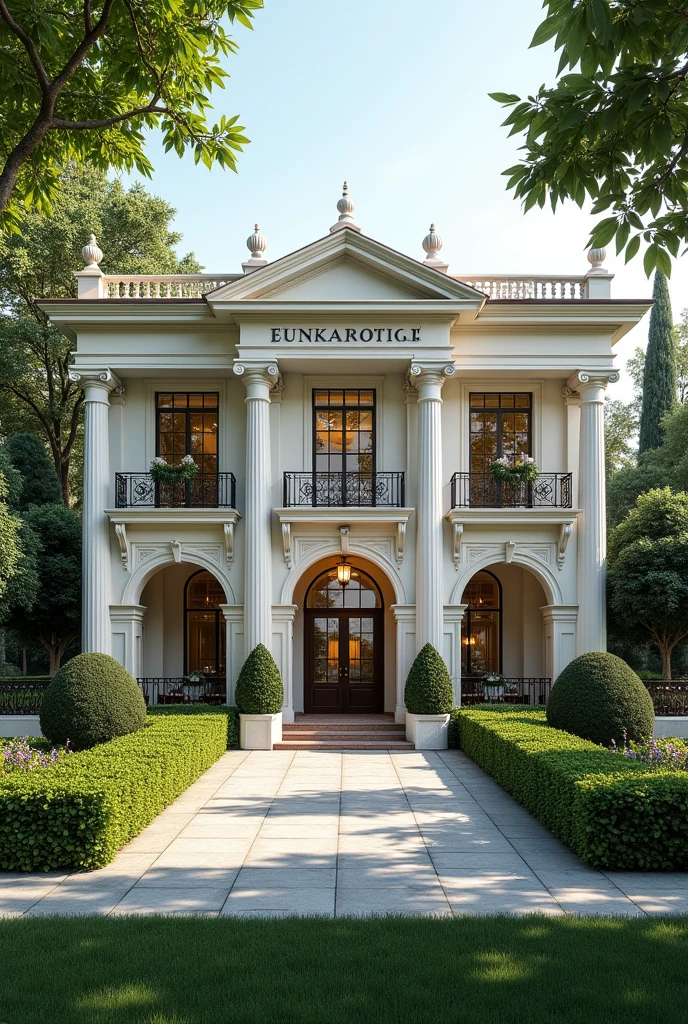 I need a picture of the exterior of a social club, that has green spaces and promotes relaxation for my clients