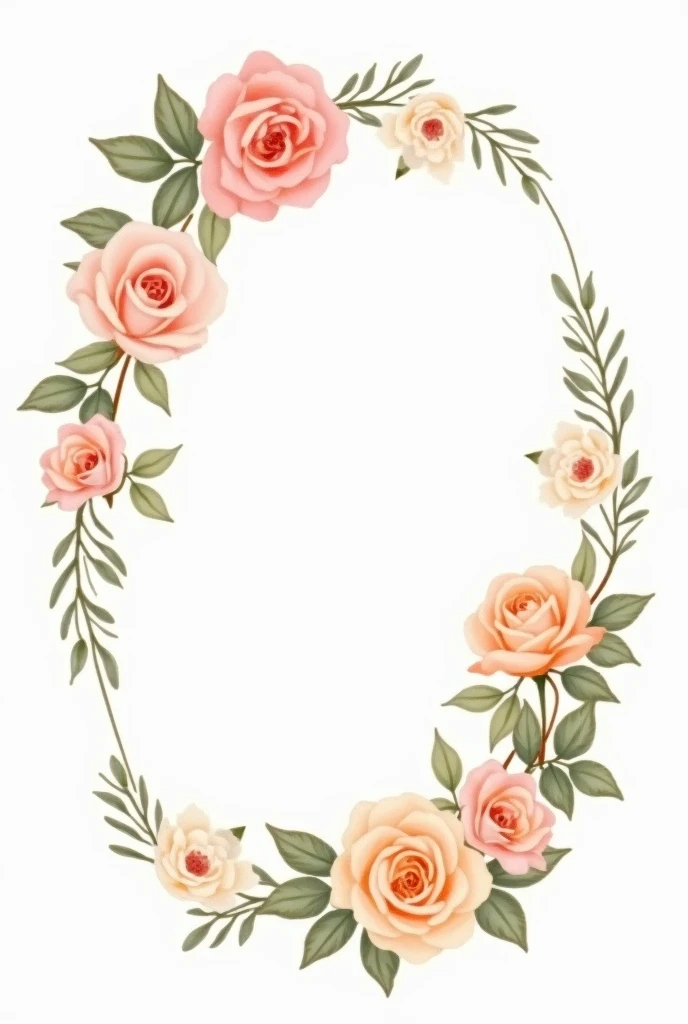 Oval of illustrated roses vintage colors white background 
