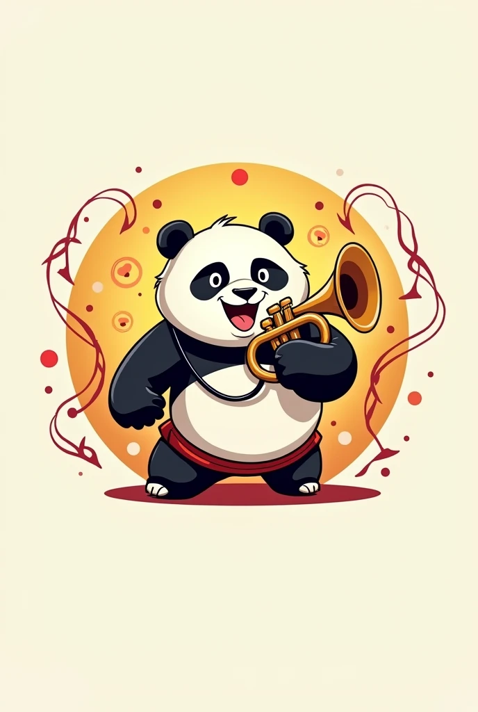 I want you to develop a logo that unites medicine and brass music. I want trumpets on the sides and in the middle a connection between medicine and music. You can add Kunfu Panda playing the trumpet with musical notes.