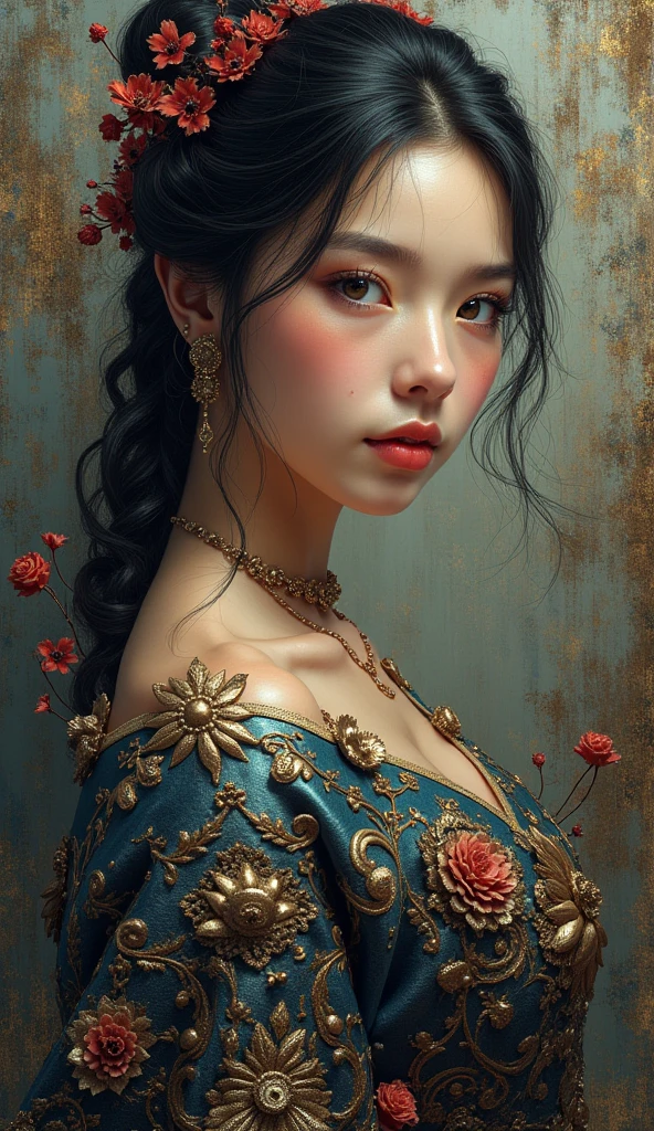 (masterpiece, top quality, Best Quality, official art, beautiful and aesthetic:1.2), (1 girl),Upper part of the body, extremely detailed,(fractal art:1.3),showy,more detailed