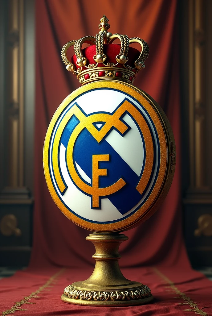 Create a shield with the name CD MADRID A crown and the colors Gold Blue and White 