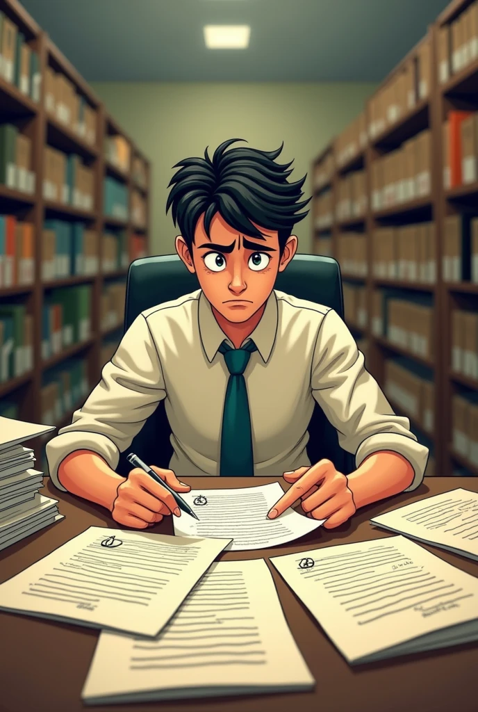 Microcaso 2: Problems in the Review and Dispatch of Documents Vignette 1:
scene: An employee on his first day at the filing office. He has several documents on his desk., some with obvious errors.
Text: "Oh, These documents have errors... What I do?"